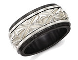 Men's Black Titanium and Sterling Silver Wedding Band Ring